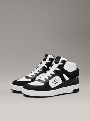 black/bright white leather high-top trainers for women calvin klein jeans