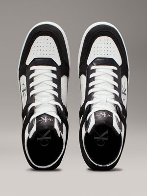 black/bright white leather high-top trainers for women calvin klein jeans