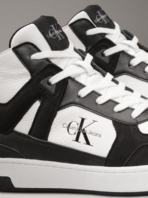 black/bright white leather high-top trainers for women calvin klein jeans