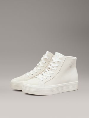 creamy white/bright white suede platform high-top trainers for women calvin klein jeans