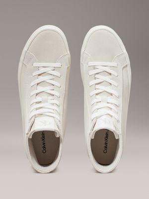 creamy white/bright white suede platform high-top trainers for women calvin klein jeans