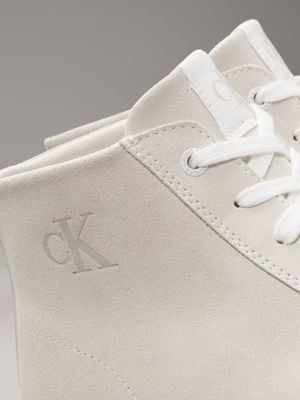 creamy white/bright white suede platform high-top trainers for women calvin klein jeans