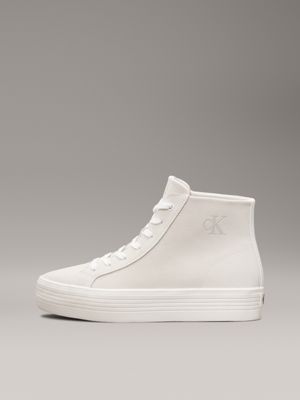 creamy white/bright white suede platform high-top trainers for women calvin klein jeans