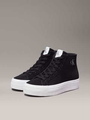 black/bright white suede platform high-top trainers for women calvin klein jeans