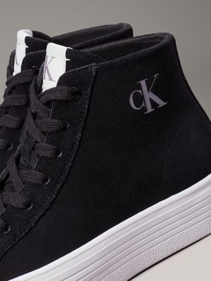 black/bright white suede platform high-top trainers for women calvin klein jeans