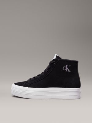 black/bright white suede platform high-top trainers for women calvin klein jeans