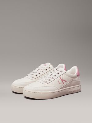 eggshell/dusty rose leather trainers for women calvin klein jeans