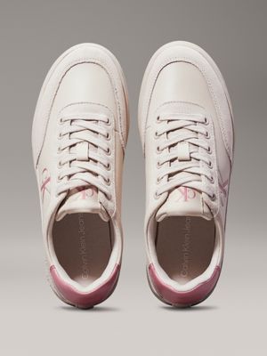 eggshell/dusty rose leather trainers for women calvin klein jeans