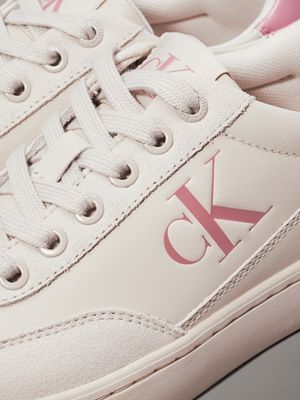 eggshell/dusty rose leather trainers for women calvin klein jeans