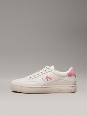 eggshell/dusty rose leather trainers for women calvin klein jeans