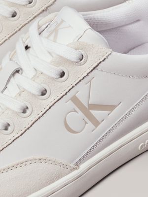 bright white/creamy white leather trainers for women calvin klein jeans