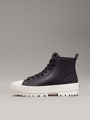 black leather lug high-top trainers for women calvin klein jeans