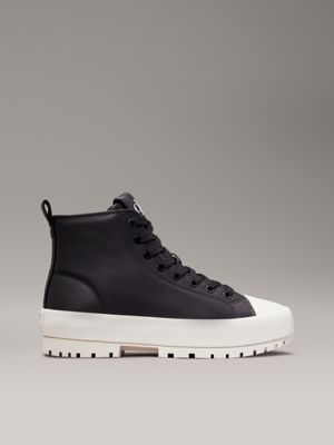 black leather lug high-top trainers for women calvin klein jeans