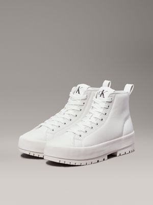 bright white leather lug high-top trainers for women calvin klein jeans