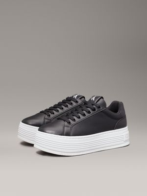 black/bright white leather platform trainers for women calvin klein jeans