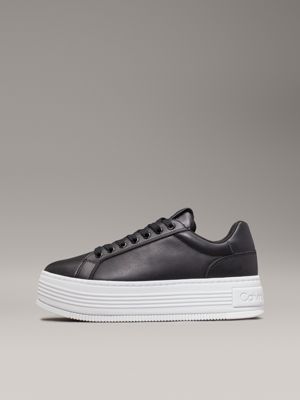 black/bright white leather platform trainers for women calvin klein jeans