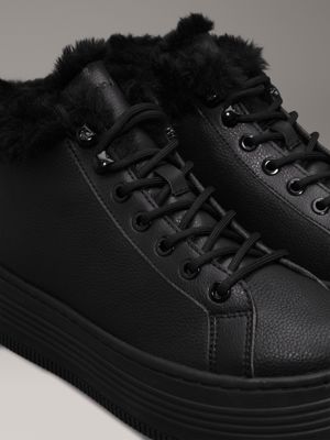 triple black leather warm winter platform trainers for women calvin klein jeans