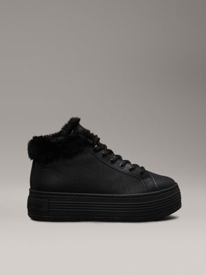 black leather warm winter platform trainers for women calvin klein jeans