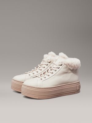 eggshell/savannah tan leather warm winter platform trainers for women calvin klein jeans