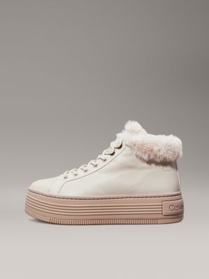 eggshell/savannah tan leather warm winter platform trainers for women calvin klein jeans