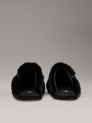 triple black faux fur winter slippers for women calvin klein jeans