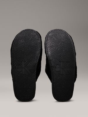 triple black faux fur winter slippers for women calvin klein jeans