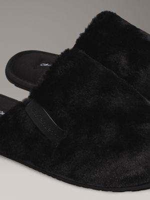 triple black faux fur winter slippers for women calvin klein jeans