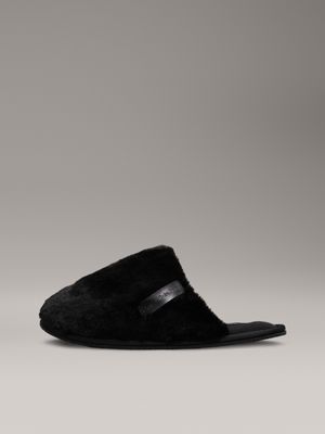 triple black faux fur winter slippers for women calvin klein jeans