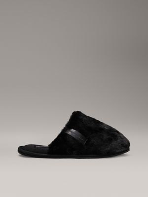 black faux fur winter slippers for women calvin klein jeans