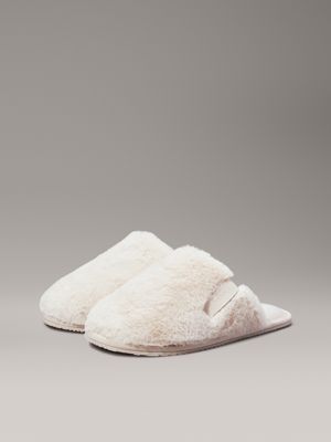 triple eggshell faux fur winter slippers for women calvin klein jeans