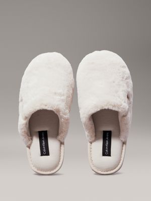 triple eggshell faux fur winter slippers for women calvin klein jeans