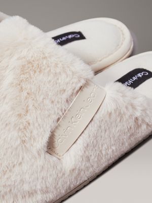 triple eggshell faux fur winter slippers for women calvin klein jeans