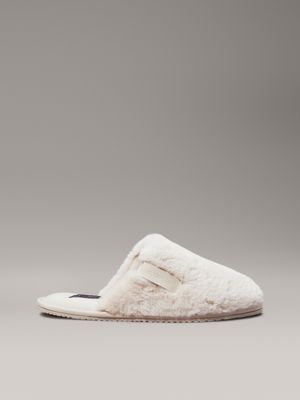 beige faux fur winter slippers for women calvin klein jeans