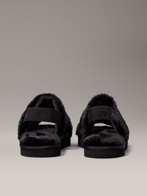 triple black faux fur slippers for women calvin klein jeans