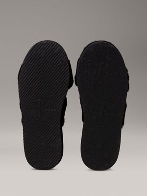 triple black faux fur slippers for women calvin klein jeans