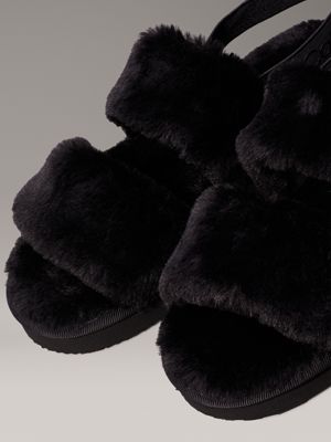 Black fur slippers online