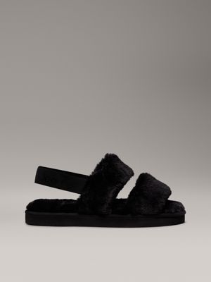 black faux fur slippers for women calvin klein jeans