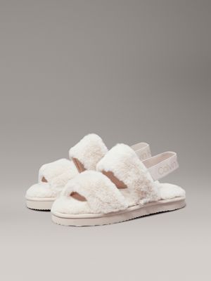 triple eggshell faux fur slippers for women calvin klein jeans