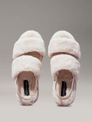 triple eggshell faux fur slippers for women calvin klein jeans