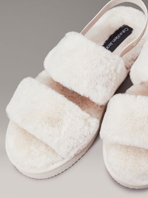 triple eggshell faux fur slippers for women calvin klein jeans