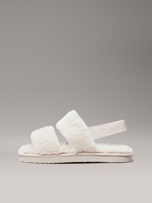 triple eggshell faux fur slippers for women calvin klein jeans