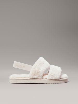 beige faux fur slippers for women calvin klein jeans