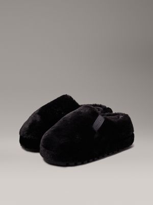 triple black faux fur slippers for women calvin klein jeans