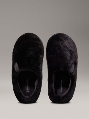 triple black faux fur slippers for women calvin klein jeans