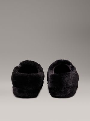 triple black faux fur slippers for women calvin klein jeans