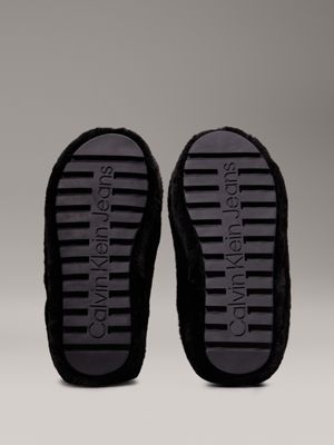 triple black faux fur slippers for women calvin klein jeans