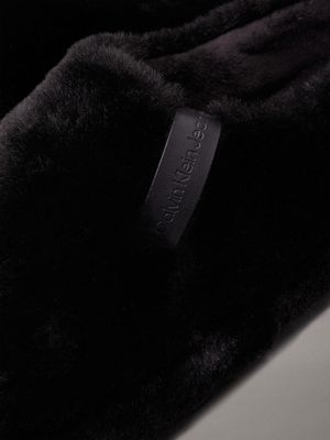 triple black faux fur slippers for women calvin klein jeans