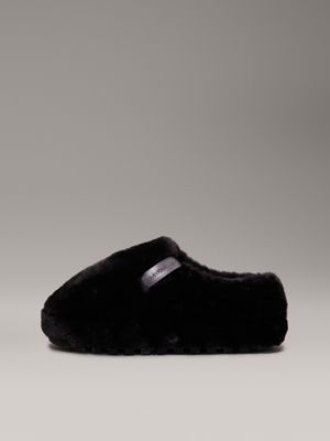 triple black faux fur slippers for women calvin klein jeans