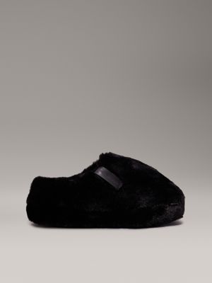 black faux fur slippers for women calvin klein jeans