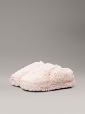 pink faux fur slippers for women calvin klein jeans
